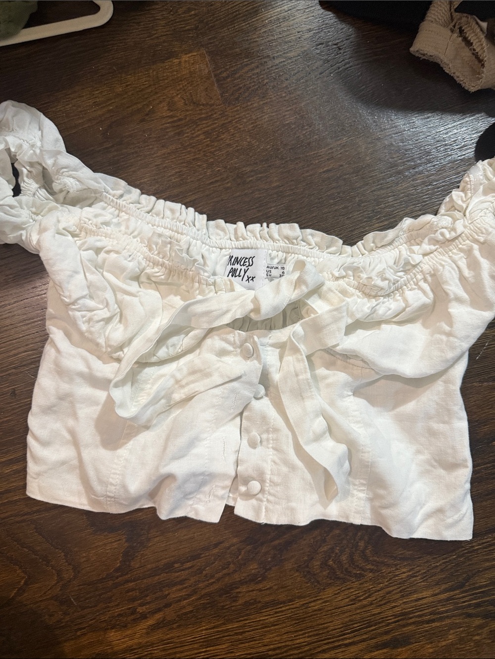 Princess Polly White Off-Shoulder Tie-Front Crop Top